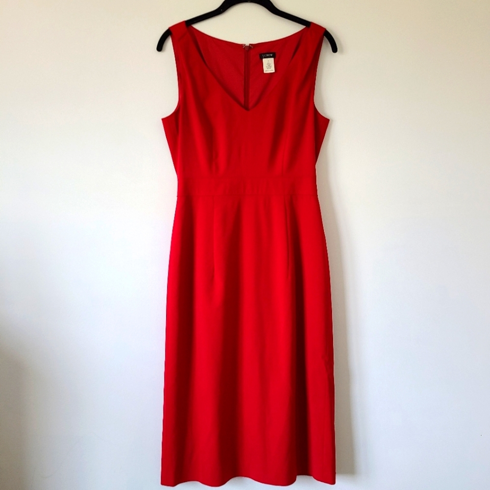 J.Crew red v-neck sheath midi dress